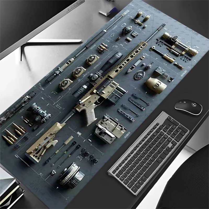 Super Cool Gun Model Keyboard Mouse Pad Desk Mat, 3D Gaming Mouse Pad, Gift Mouse Pad with Non-Slip Rubber Base Stitched Edges
