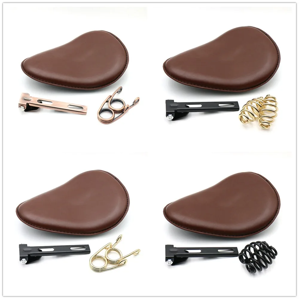 Motorcycle Retro Leather Old School Solo Saddle Seat Brown+3