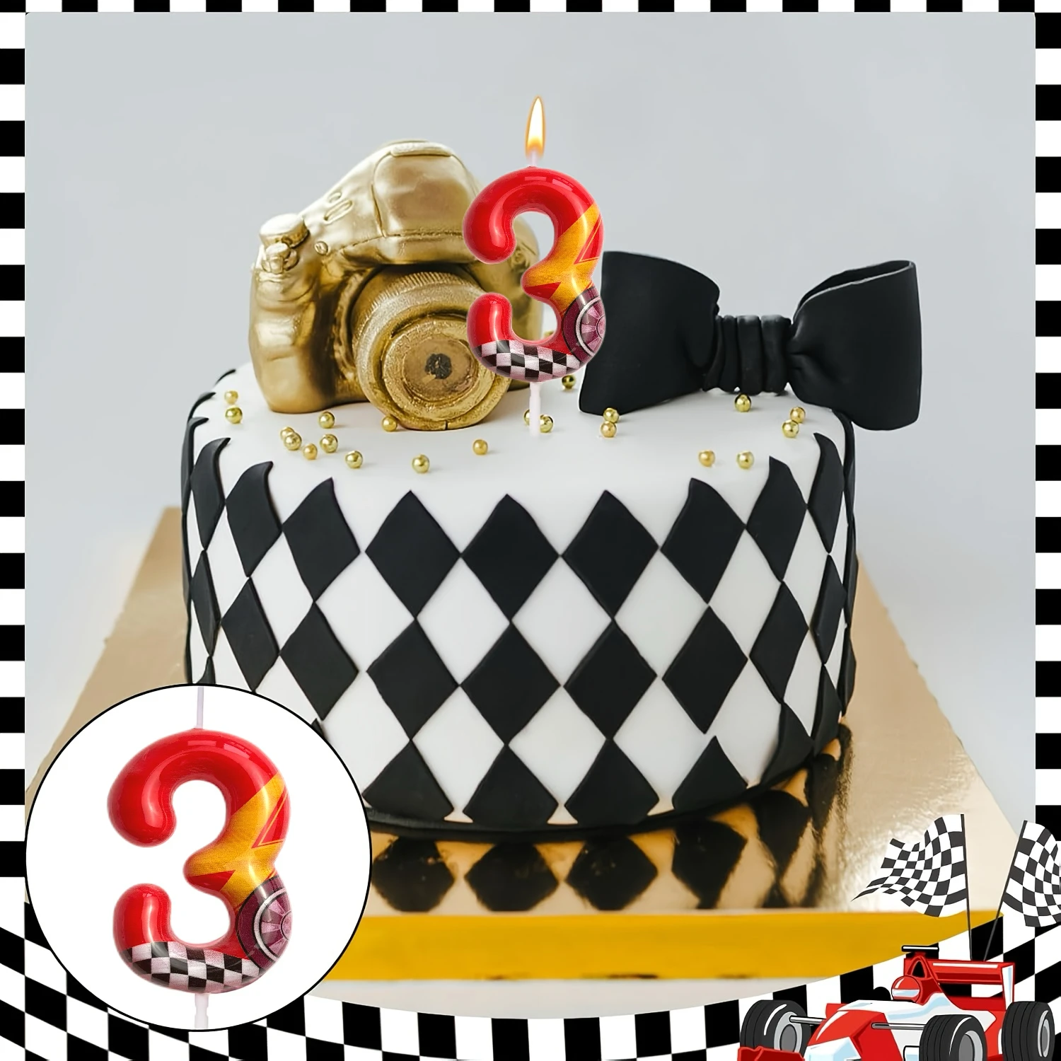 1Pc Red Racing Car Lightning Number 0-9 Candle, Cake Topper for Birthday, Anniversary & Theme Party Decor