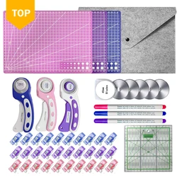 45mm Rotary Cutter Set with A4 Self-Cutting Mat, Acrylic Ruler, Storage Bag, Sewing Pen, Sewing Clip for Quilting, Crafting