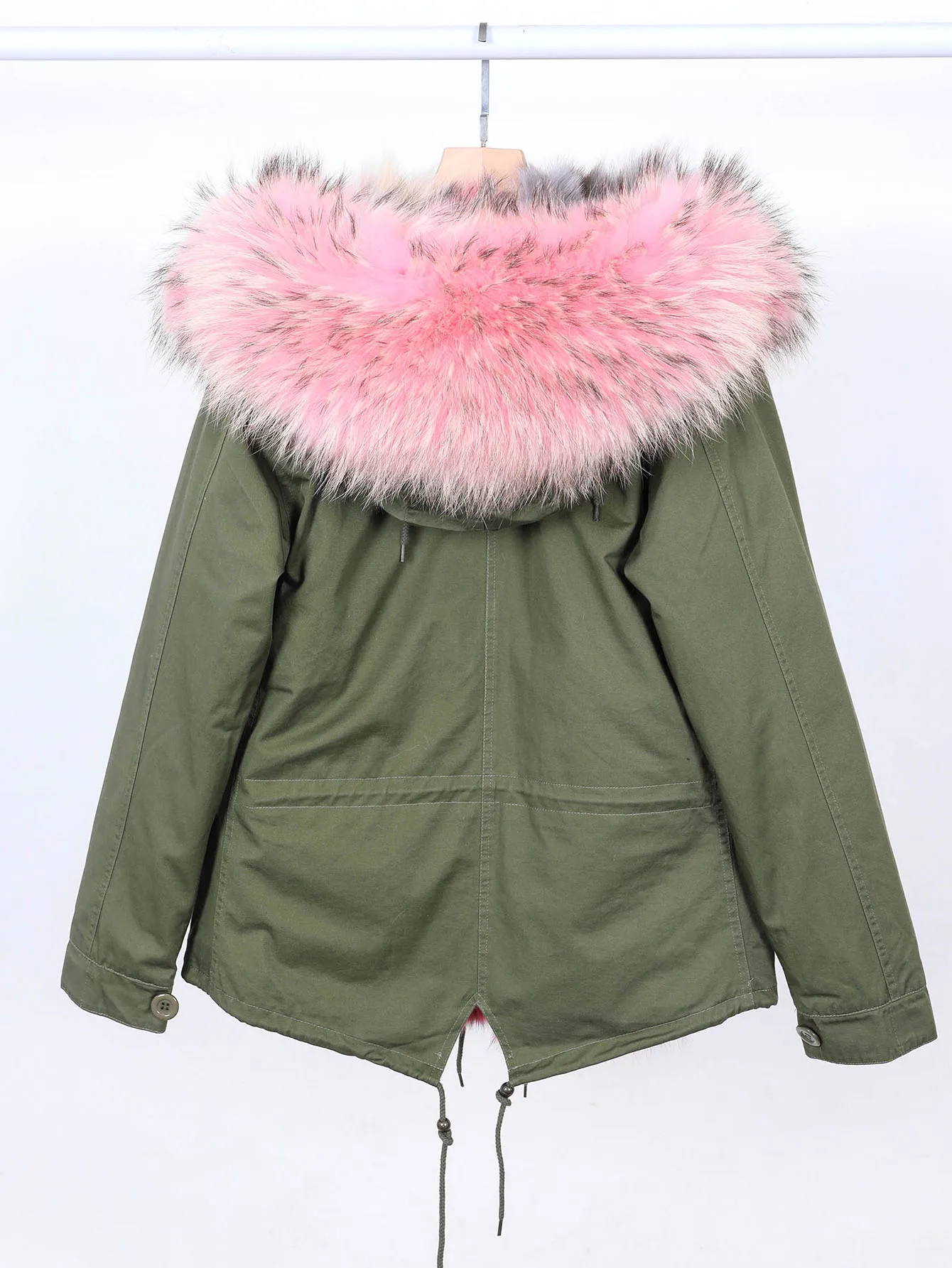 maomaokong Winter Women's Parka Coat with Detachable Pink Fox Fur Lining Real Fur Collar Hooded Snowproof Outerwear