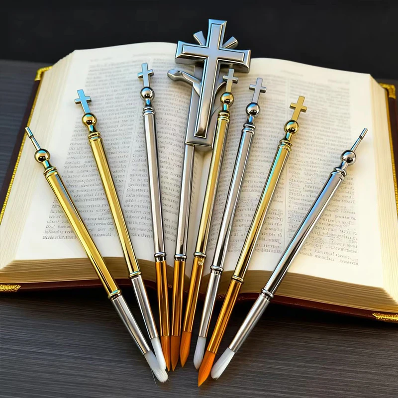 Neuer 2026 2-teiliger orthodoxer Ritualstift aus vergoldeter Legierung mit Gold- und Silberkristallen, verziertem Kronen-Kreuz-Design, religiöses Zeremonienwerkzeug – Detail 6