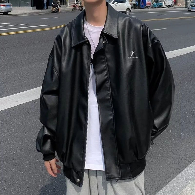 Męska kurtka ze skóry PU na jesień i zimę 2025, oversize, w stylu amerykańskim retro, streetwear, ekskluzywna, edgy kurtka dla fajnego mężczyzny, dodająca stylu do garderoby. ​