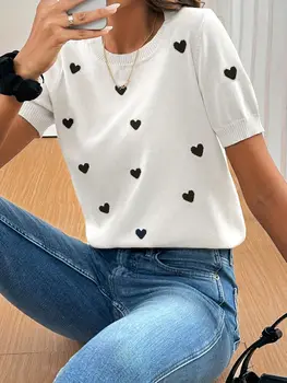 秋冬新款時尚女款毛衣休閒簡約針織圓領短袖上衣女裝 10 最佳銷售 女士短袖毛衣 - №5