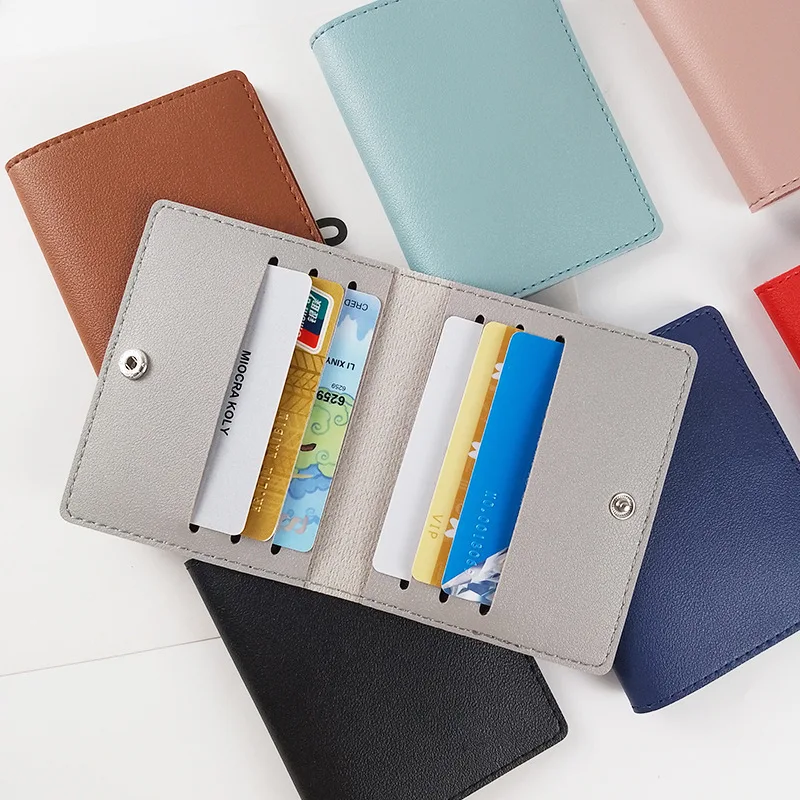 PU Leather Card Holder Business ID Credit Card Bags Wallet for Women Short Solid Purse Hasp Ultra Thin Credit Card Bags