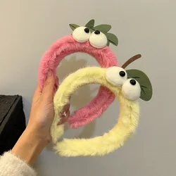 Plush Furry Eyes Headband Cute Cartoon Pink Strawberry Hair Band Women Girl Wash Face makeup Hair accessories