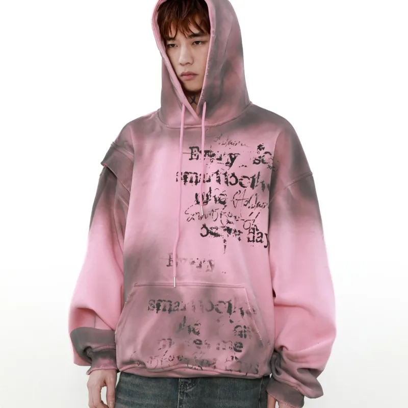 황무지 스타일 더티 염색 후드 스웨터 재킷