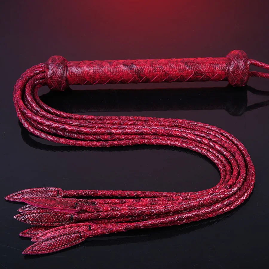 80CM Wine red Genuine Leather Dreadlock Horse Whip Cowhide Leather Handle for Horse Training Crop Riding