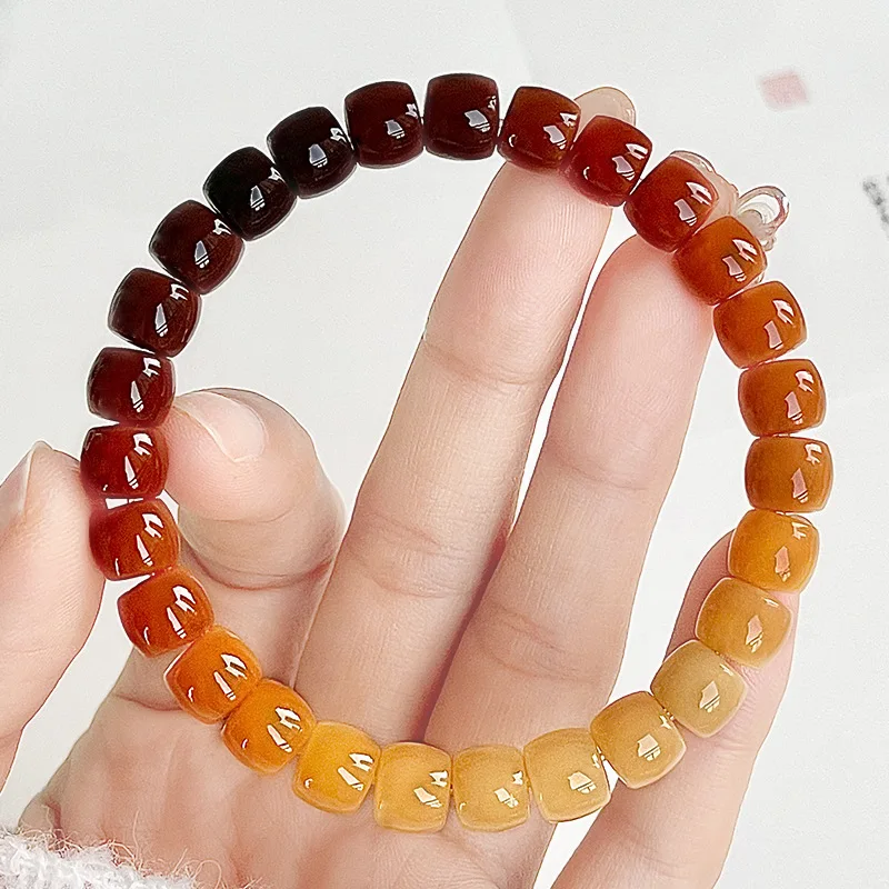 Small Size Caramel Gradient Straight Cut Bodhi Bracelet for Male and Female Students Bodhi Seed Buddha Beads Rosary Amusement Ar