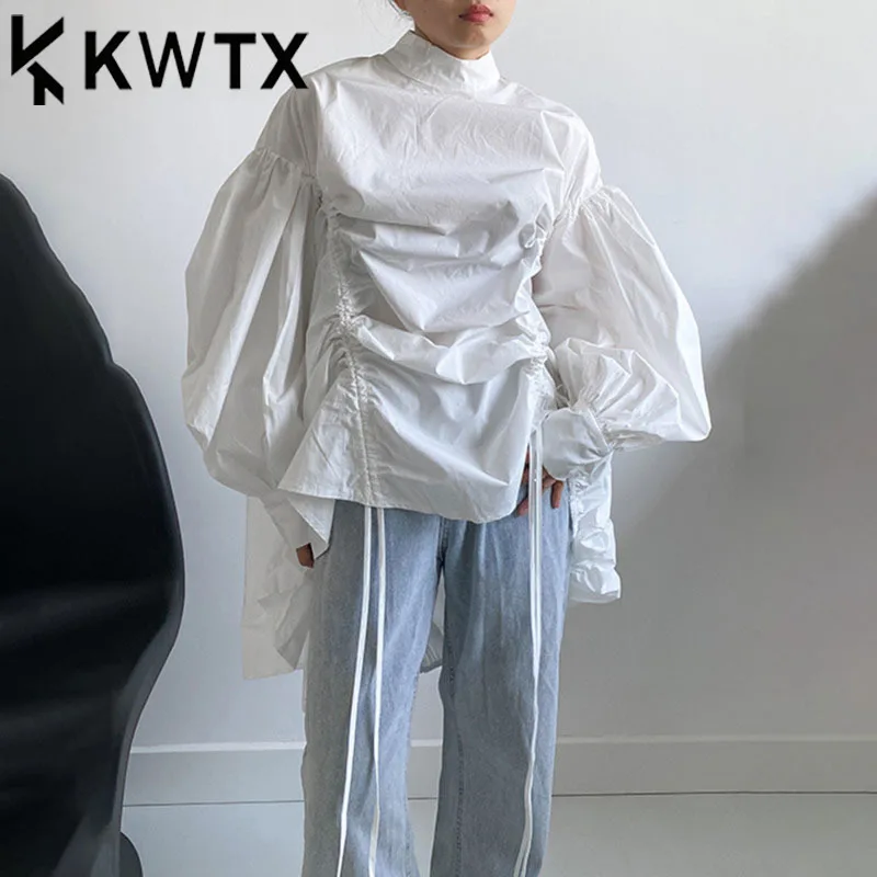 

KWTX Women's Irregular Brushed Large Size White Shirt New Stand Collar Long Sleeve Shirt Fashion Trend Spring And Autumn 2025
