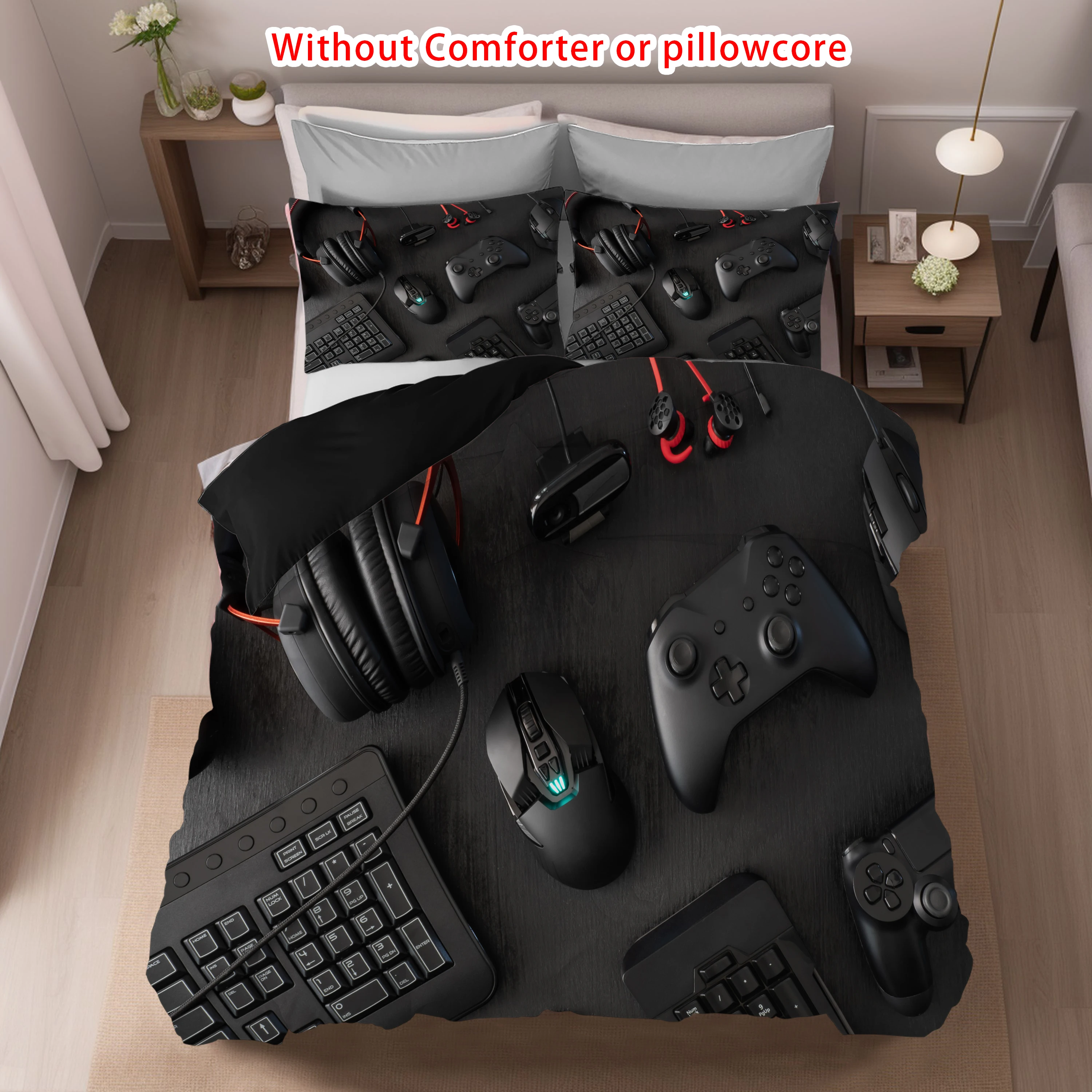 

Modern Gamepad 3D Print Duvet Cover Set Youth Video Game Controller Mouse Keyboard Headphone Gaming Bedding Set For Bedroom Dorm