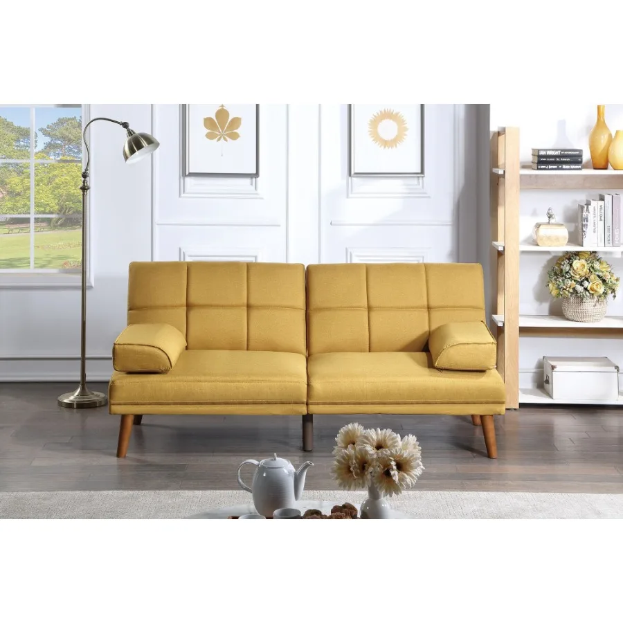 

Mustard Polyfiber 1pc Adjustable Tufted Sofa Living Room Solid wood Legs Comfort Couch