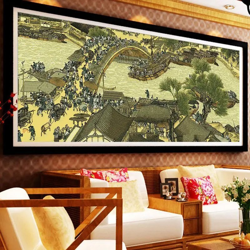 

MonaLisa Brand New Chinese Style Cross Stitch Kit Song Dynasty Version QingMing ShangHe Tu Large Size Living Room Wall Art