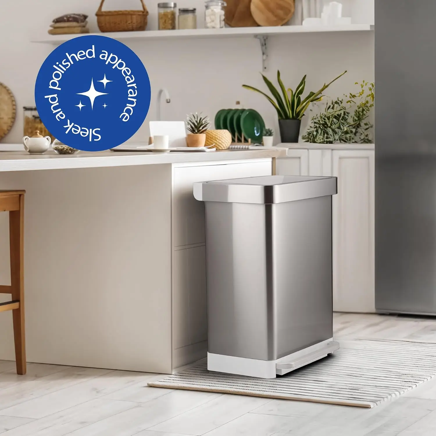 20 Gallon Stainless‑Steel Kitchen Trash Can, Foot‑Pedal Garbage Bin with Soft‑Close Lid and Trash Bag Retainer Rim for Home, Office