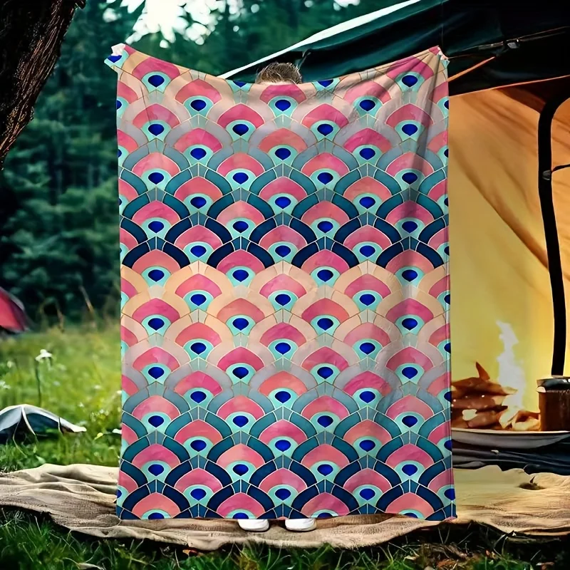 

1 шт. уютное фланелевое одеяло с ярким рисунком рыбьей чешуи — мягкая, прочная полиэфирная ткань, вес 230 г, идеально подходит для кровати, дивана, O