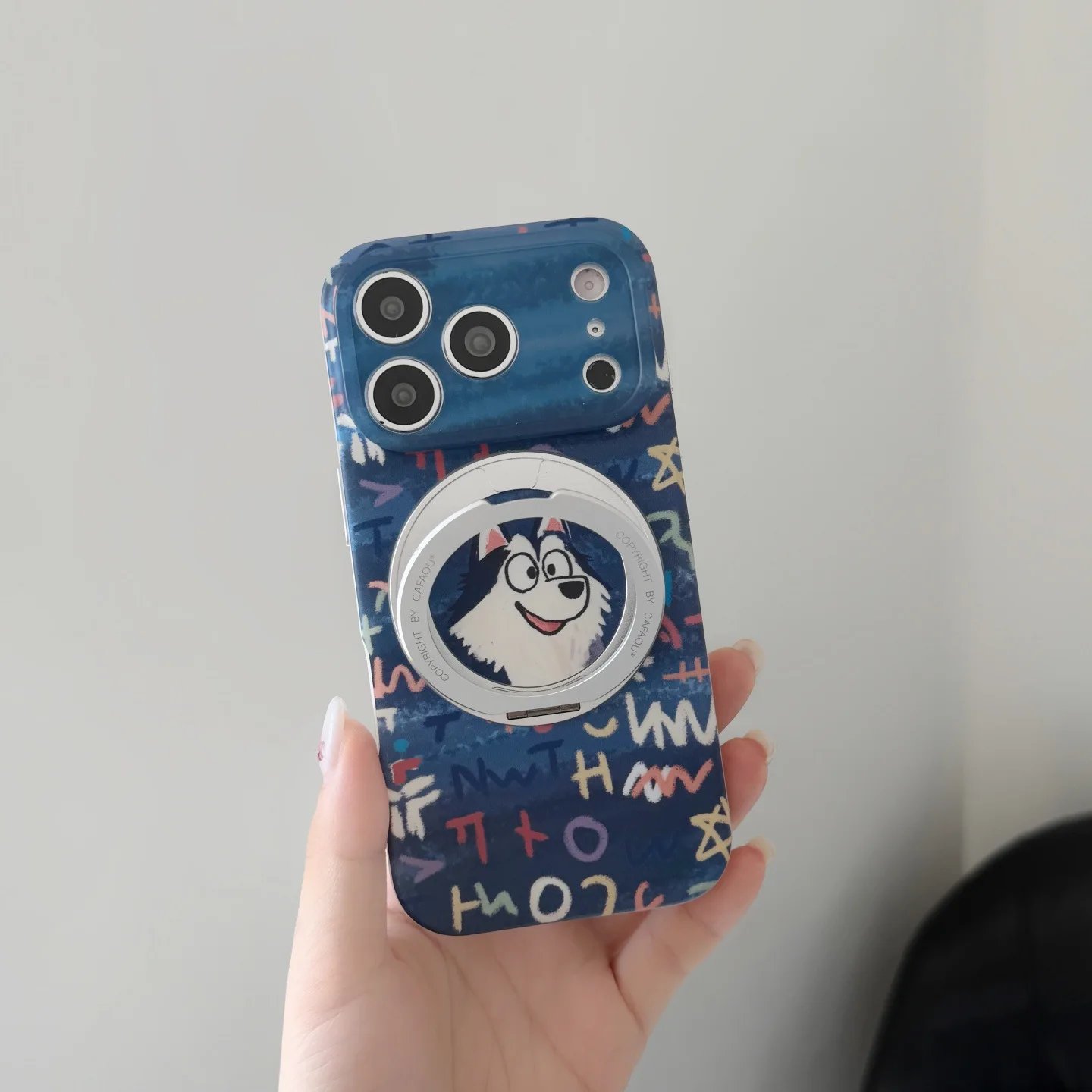 

Cute Husky Print Magnetic Protective Case, Built-in Rotatable Stand for iPhone 15 Pro Max 16 Pro Max 17 Pro Max