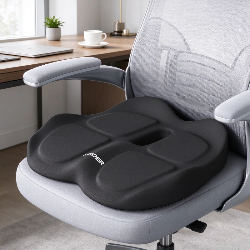 Ergonomic Memory Foam Seat Cushion, Office Chair Pad for Students Home and Work Chairs, Soft Supportive Pressure Relief Cushion