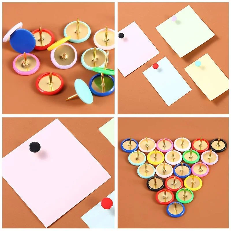 100Pcs Round Shape Push Pins Thumb Tacks for Notice Board Cork Board Paper Photo Wall Studs Pins Map Markers Sationery