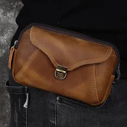 Luufan-riñonera de cuero Crazy Horse con diseño Vintage para hombre, bolsa para teléfono