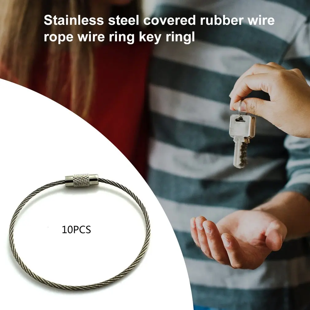 2021 NEW Stainless Steel Covered Rubber Wire Rope Wire Ring Key Ring Stainless Steel Key Ring Pan Utility Keychain
