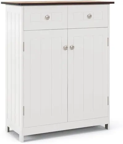 

Bathroom Cabinet, Freestanding Floor Cabinet with 2 Drawers, 2 Doors, Adjustable , Wood Kitchen Pantry Cupboard for Bathroom Li