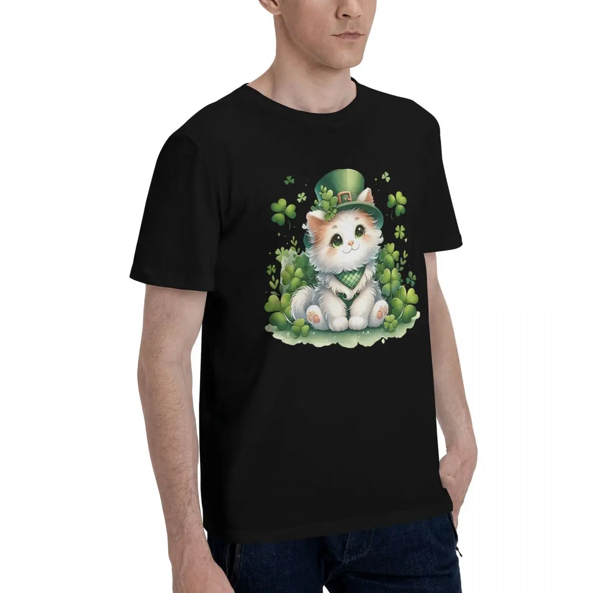 Cute Kitten Shamrock Print Movement Title Cute Tees High quality Leisure Eur Size