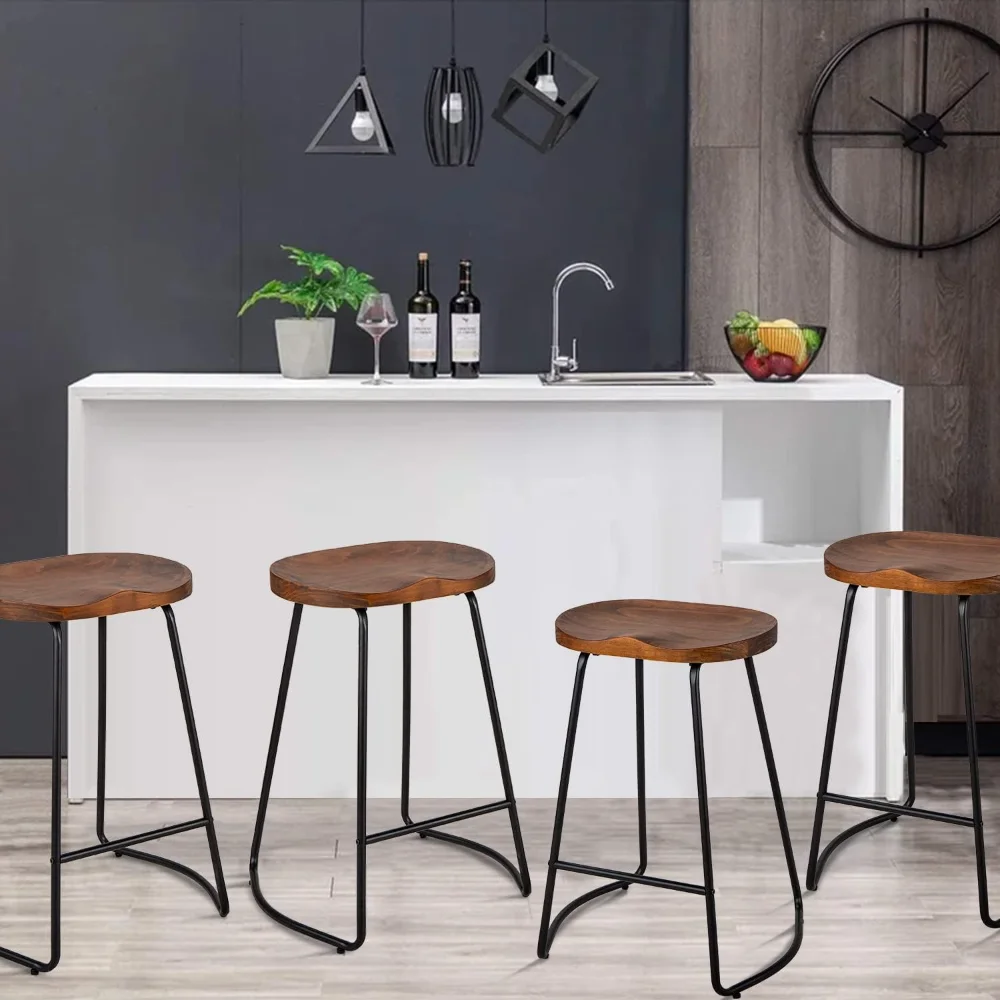 HeuGah-Bar Stools Set com pernas de metal, rústico Backless, Industrial Counter Height, 4 Assento
