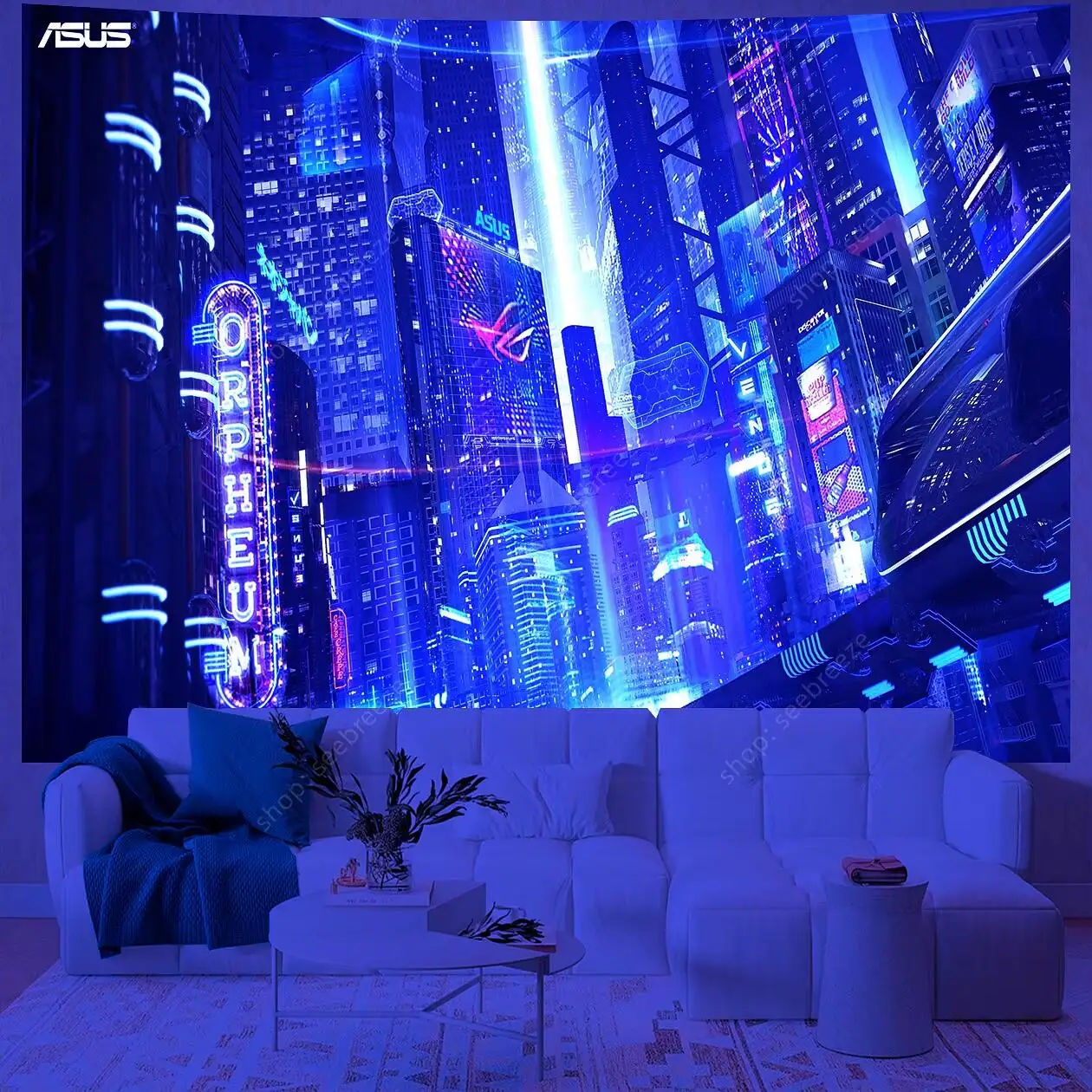Psychedelic Planet City Skyscrapers UV Reactive Tapestry Wall Hanging Neon Background Gothic Room Decor Aesthetic Curtain Cloth