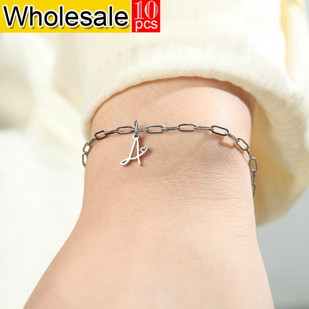 10PCS Minimalist style stainless steel women's  bracelet with 26 initials pendant accessories fashionable jewelry birthday gift