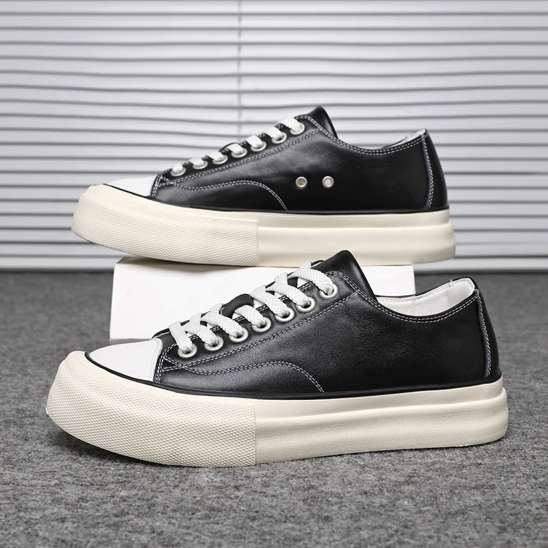 

New Shoes for Men Genuine Leather Casual Shoes Trend Skateboard Shoes Youth Chunky Sneaker