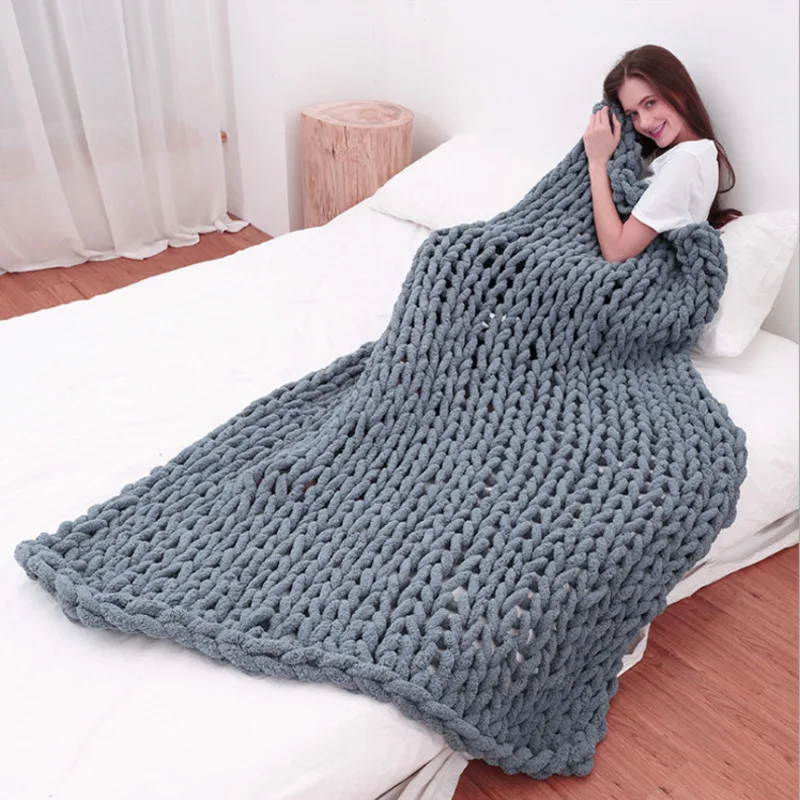 

Soft Warm Large Handmade Knitted Coarse Woolen Blanket Pretty Gift For Winter Bed Sofa Girl All Season Sleeping Bag