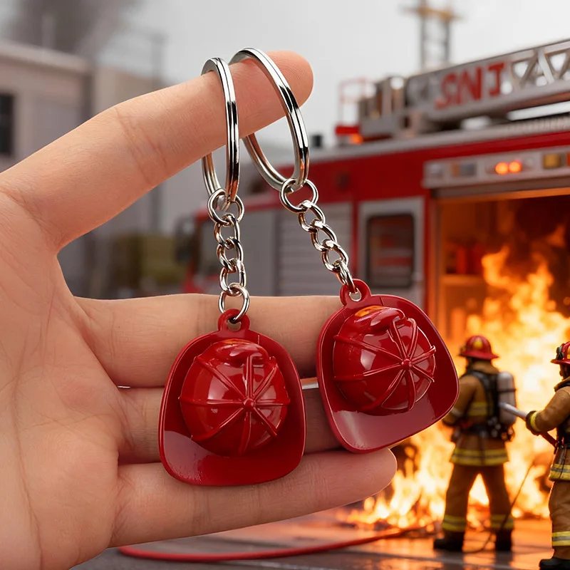Red Firefighter hat keychain charm fashion men and women car bag keychain accessories gift wholesale