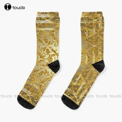 Greek Keys 4 Golden Baroque Style Socks Cool Socks Personalized Custom Unisex Adult Teen Youth Socks Custom Gift Streetwear