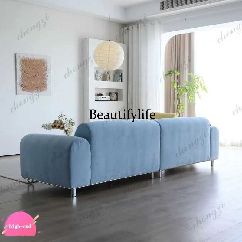 D1089 Cream Wind Gentle Elegant Healing Sea Salt Blue Fabric Sofa Living Room Nail Shop B & B Bauhaus Sofa