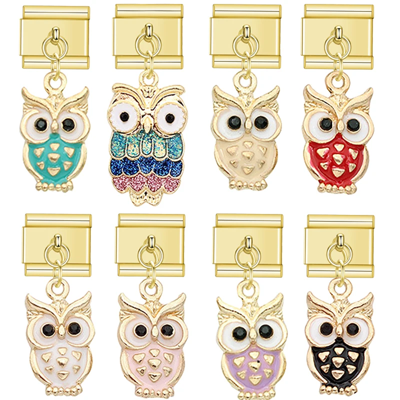 New 2024 Italian Charm Bracelets Owl Enamel Charm Kit Link Fit 9mm Stainless Steel Accessories Cute Bangle Jewelry DIY Making