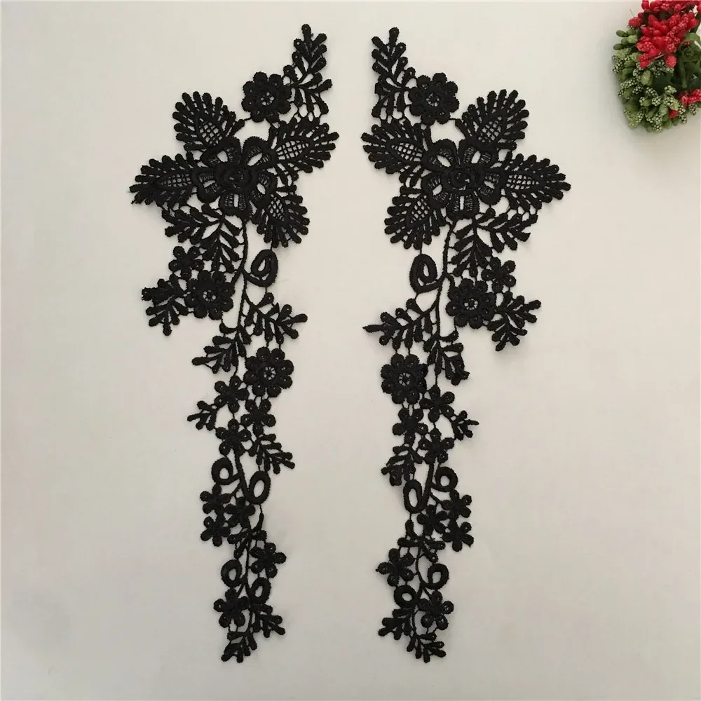 Black embroidery sunflower flower sewing collar applique fabric DIY clothing craft supplies material accessories 1 pair for sale