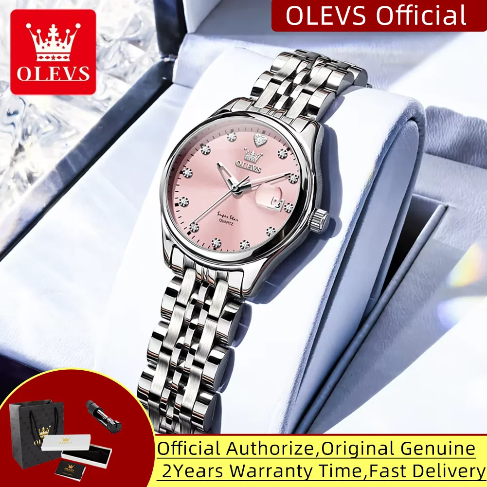 

OLEVS 5649 Кварцевые часы для женщин, твердый стальной ремешок, календарь, элитный бренд, оригинальные женские наручные часы, элегантные женские часы