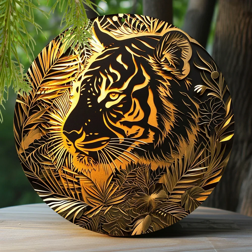 1pc Round Aluminum Metal Sign, Creative Tiger Pattern Metal Sign, Decor Wall Decoration home decoration accessories  vintage