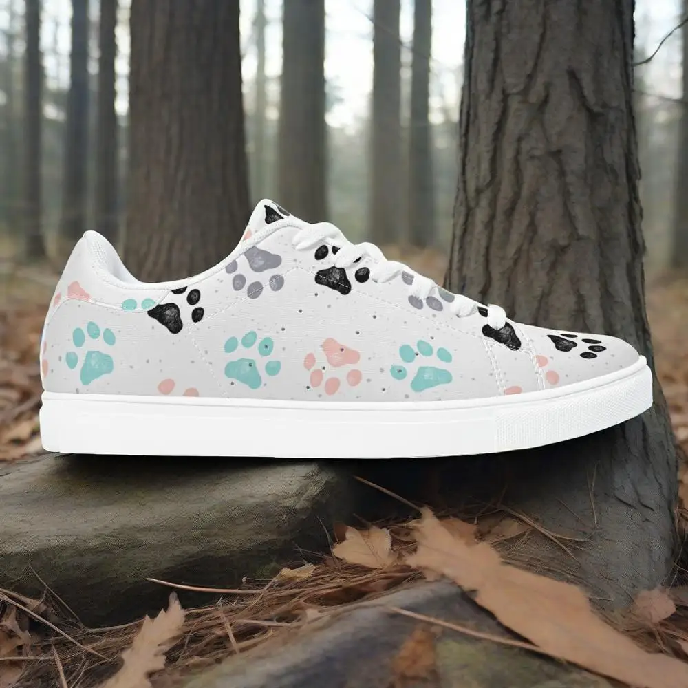 

Customizable dog paw print casual sneakers stylish white sneakers suitable for both men and women