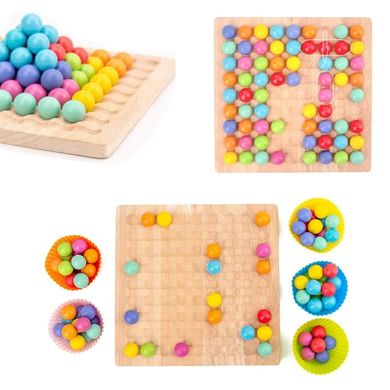 Grânulos de madeira para crianças, Brinquedo arco-íris, Rainbow Ball Board Game Beads, Puzzle Board Game for 3 Years Kids