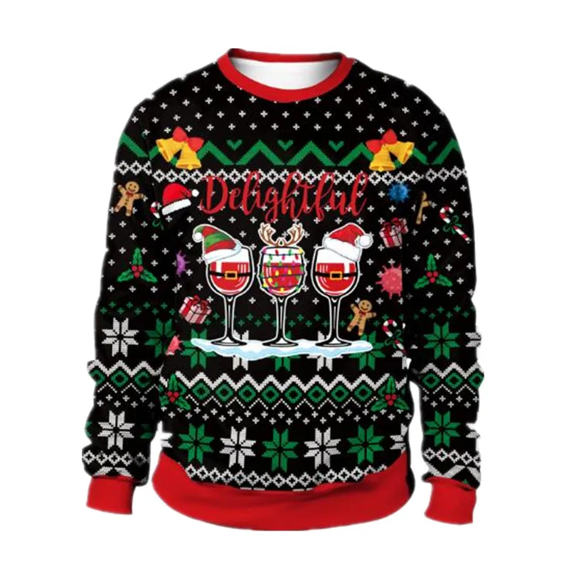 2024 Ugly Christmas Sweater Santa Claus Printed Loose Snowflake Sweater Unisex Pullover Autumn Winter blouses Christmas Clothes