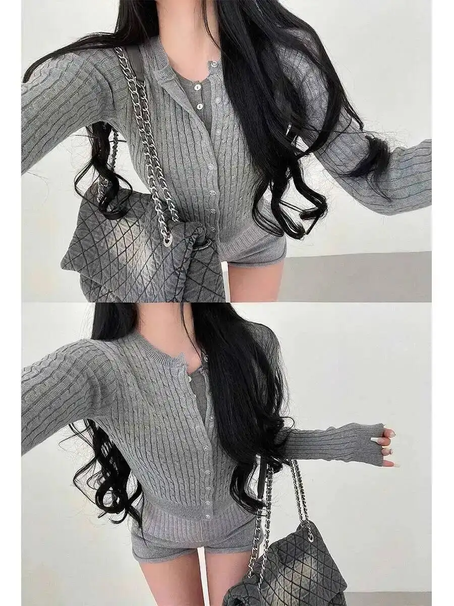 라운드 넥 싱글 슬림 도우 트위스트 니트 스웨터 가디건 여성 패션 스위트 여성 탑스 2025 뉴 스프링 한국 PAF0