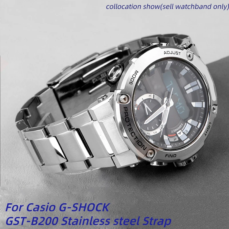 Quick release 24x16m For Casio G-SHOCK GST-B200 strap gstb200 stainless steel watchband Folding buckle metal Men\'s band bracelet