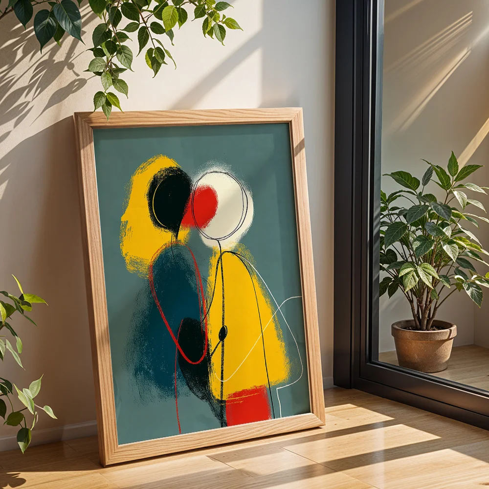 Abstract lines embracing the figure on the canvas wall decoration, minimalist home decoration for living room and bedroom