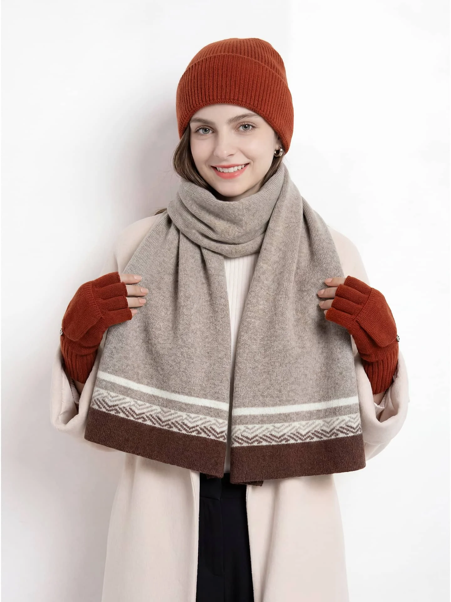 100% Merino Wool Women's Contrasting Color Scarf Autumn Winter Thick Casual Fashion Cashmere Knitted Scarf