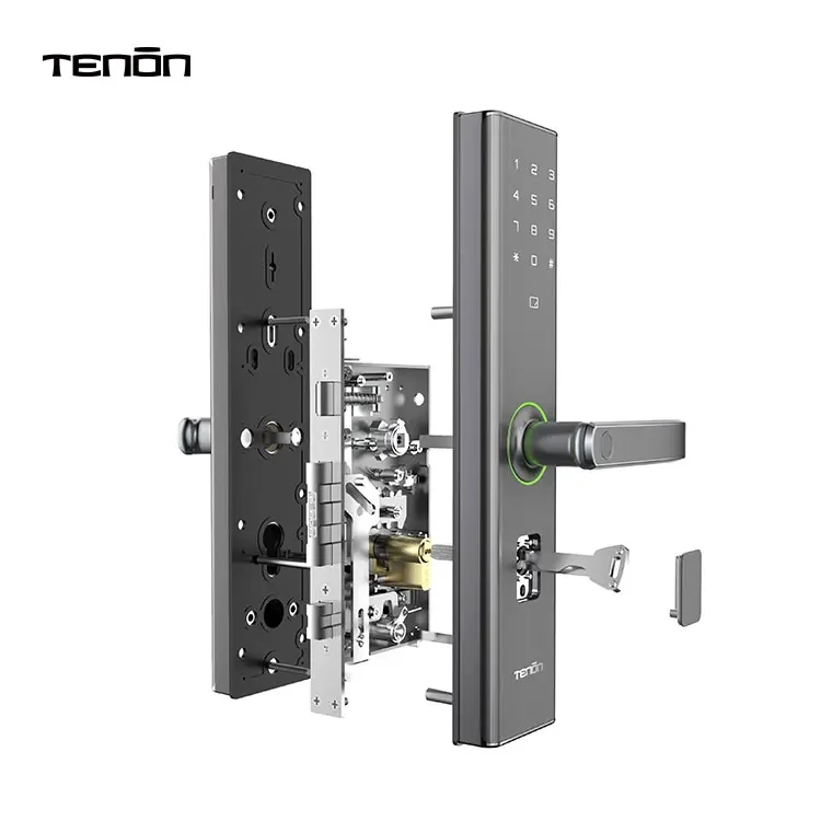 Tenon Waterproof Electric Tuya Keyless Entrance Door Smart Lock Safety Intelligent Digital Fingerprint Door Handle Lock