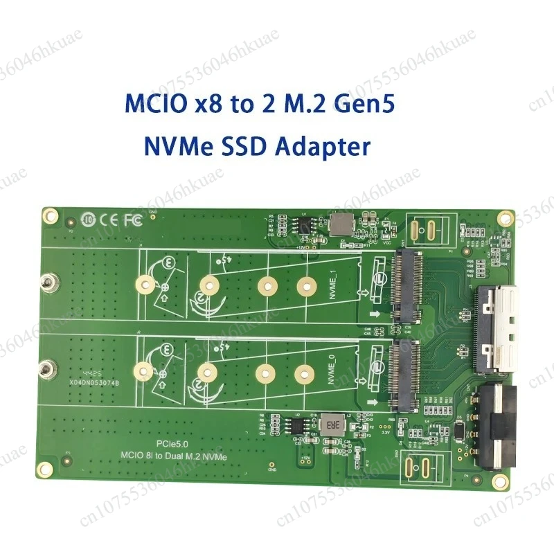 PCIe 5.0 Interface Converter, MCIO x8 to 2 M.2 NVMe SSD Adapter for Device Expansion