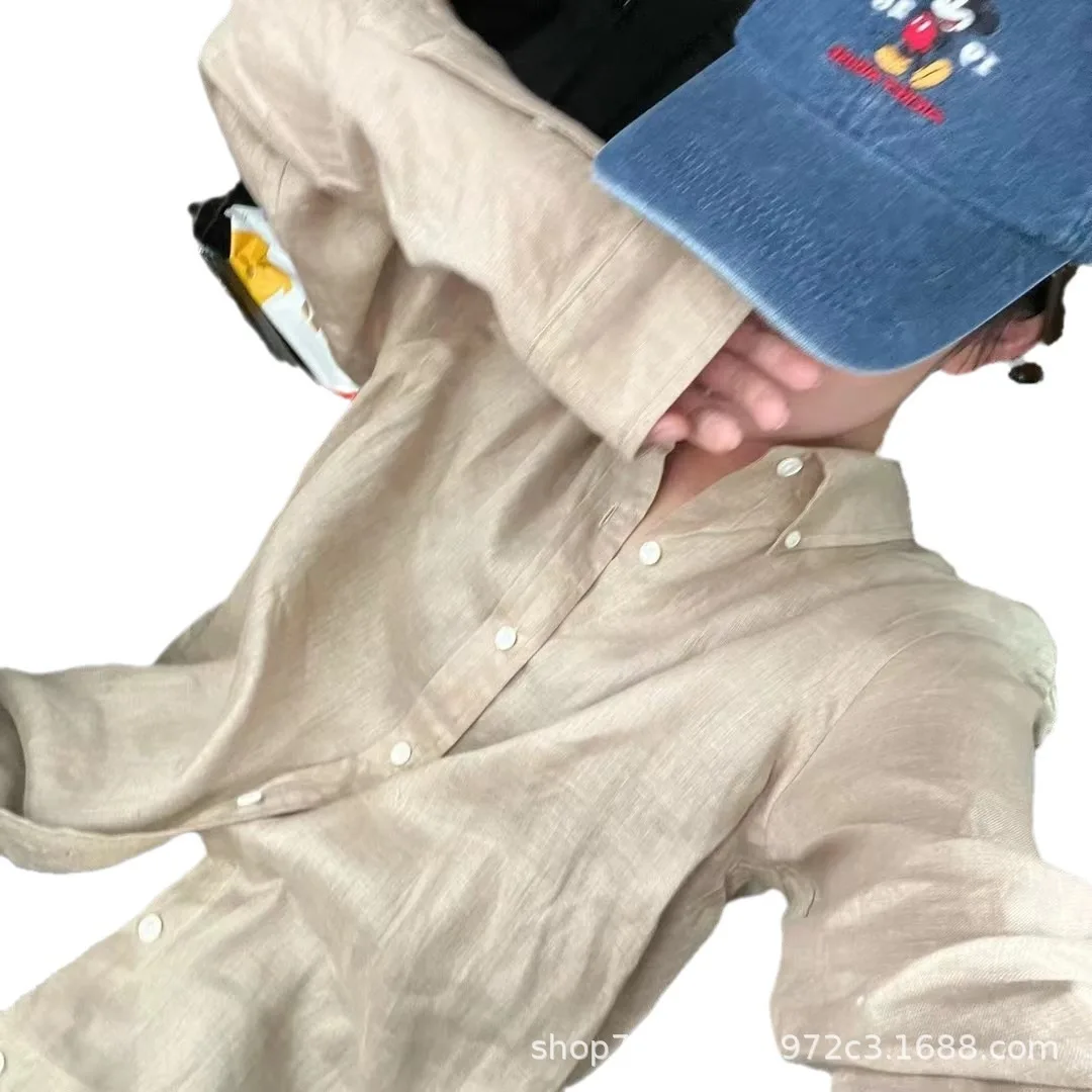 자수 폴로 칼라 린넨 셔츠 여성 2025 여름 신작 선 스크린 루즈한 긴팔 셔츠