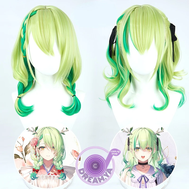 Ceres Fauna Cosplay Wig Hololive Vtuber Green Mixed Heat Resistant Synthetic Hair Halloween Party Role Play Carnival Headwear