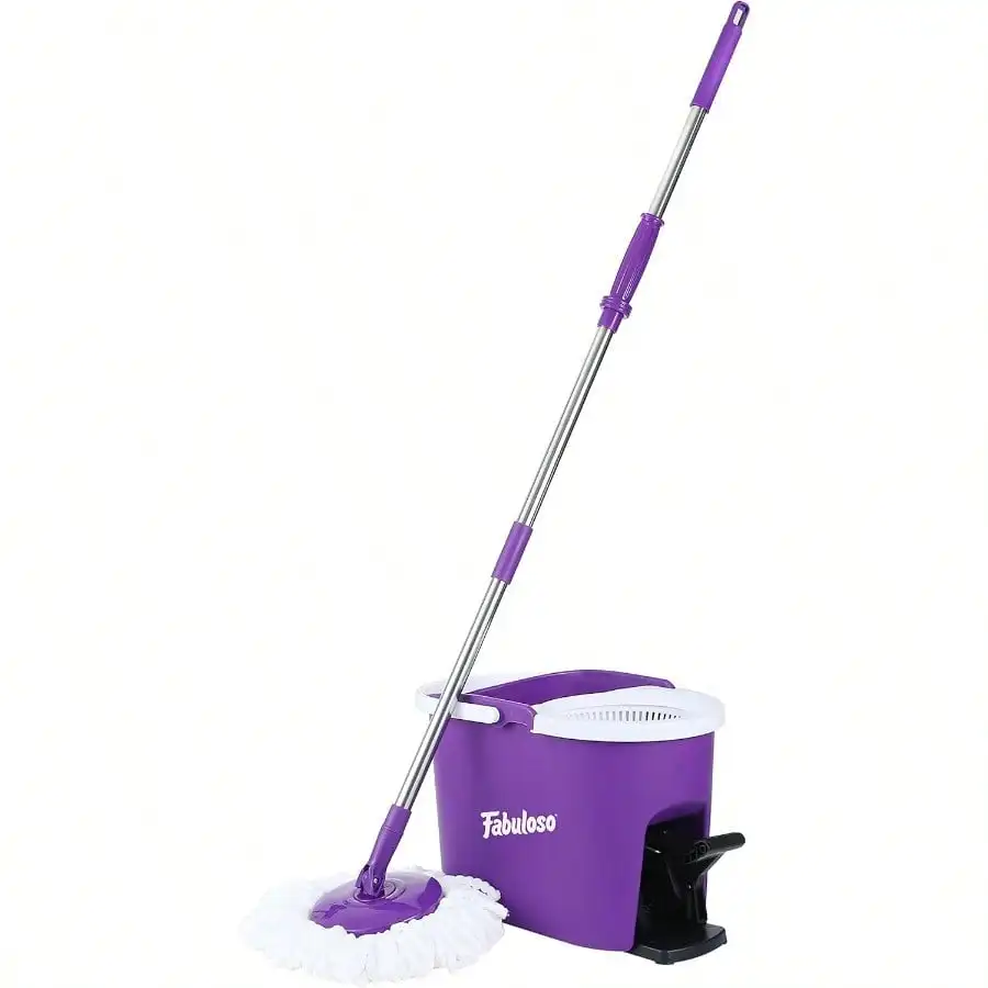 

Швабра Fabuloso Spin Mop с ведром и системой отжима без рук, моющаяся, со сменной насадкой из микрофибры, регулируемая ручка